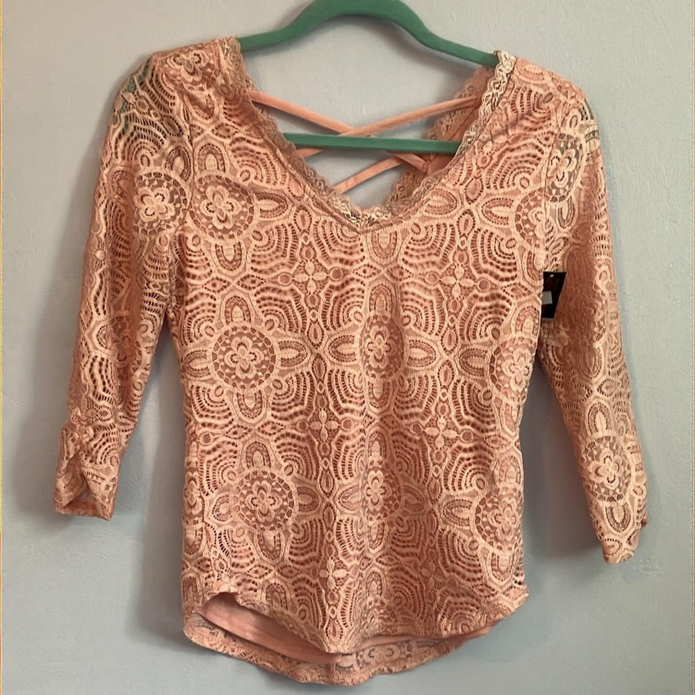 🆕  nobo blush pink lace 3/4 sleeve shirt Sz small